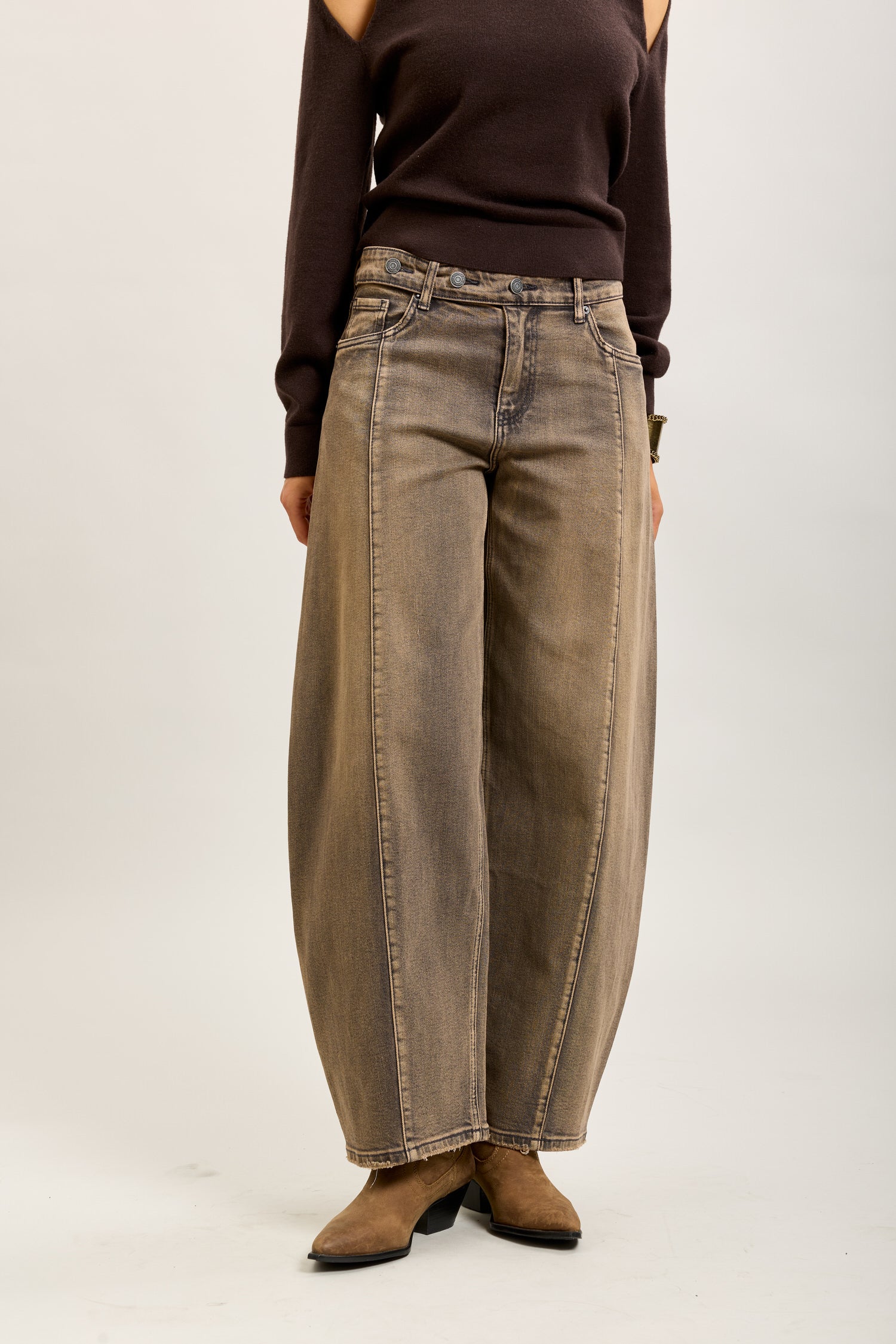 Toxik3 pantalon jean balloon denim stretch boutons à la taille