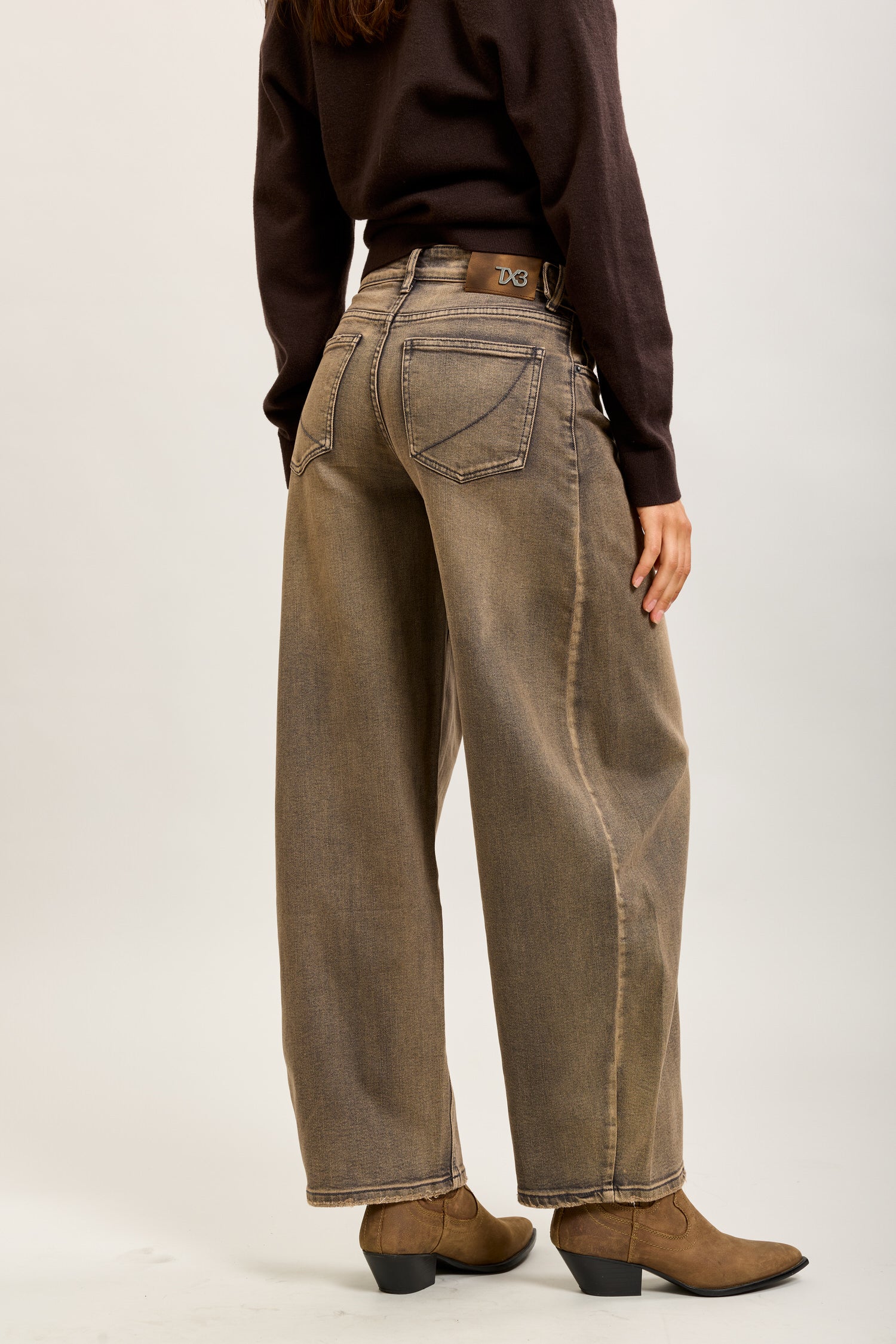 Toxik3 pantalon jean balloon denim stretch boutons à la taille