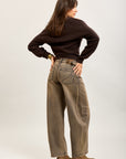 Toxik3 pantalon jean balloon denim stretch boutons à la taille