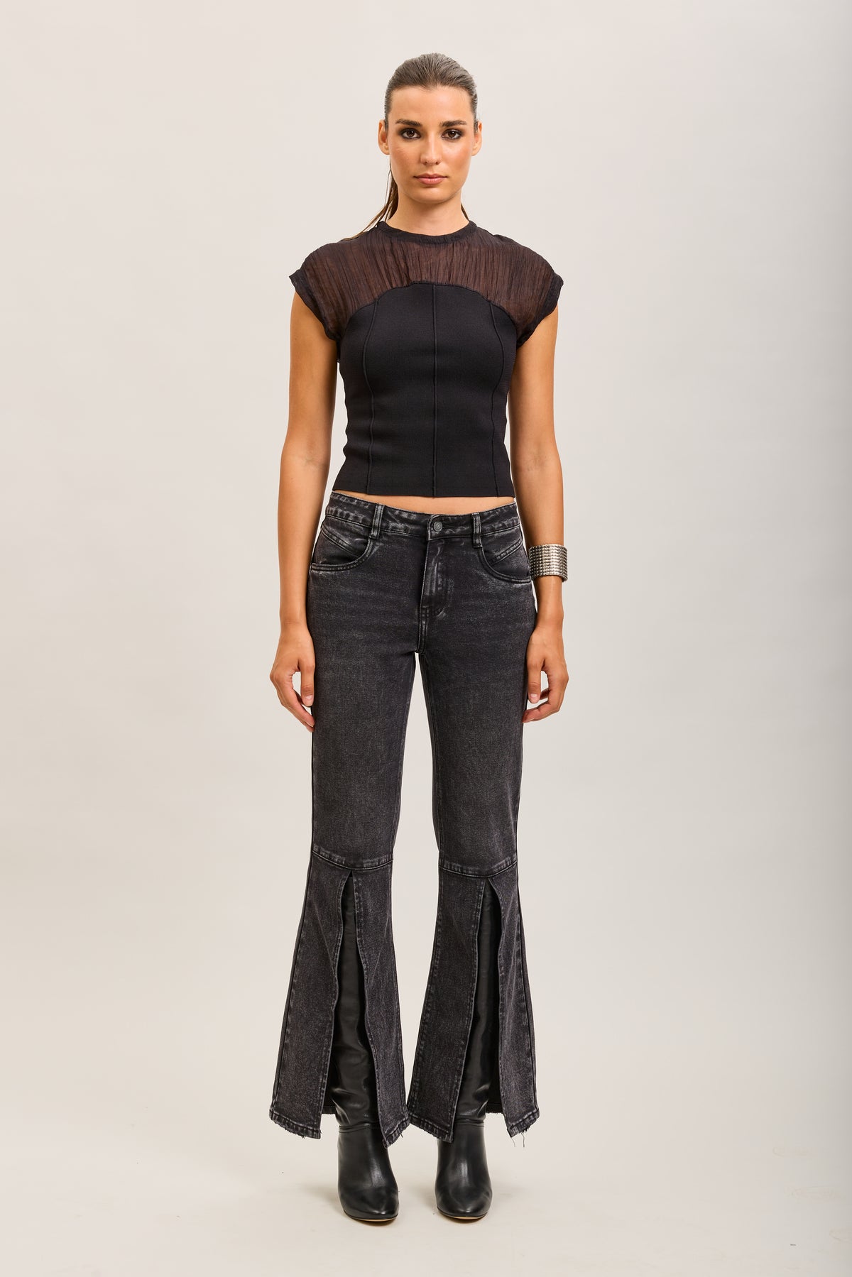 Toxik3 stretch denim bootcut jean pants with slits