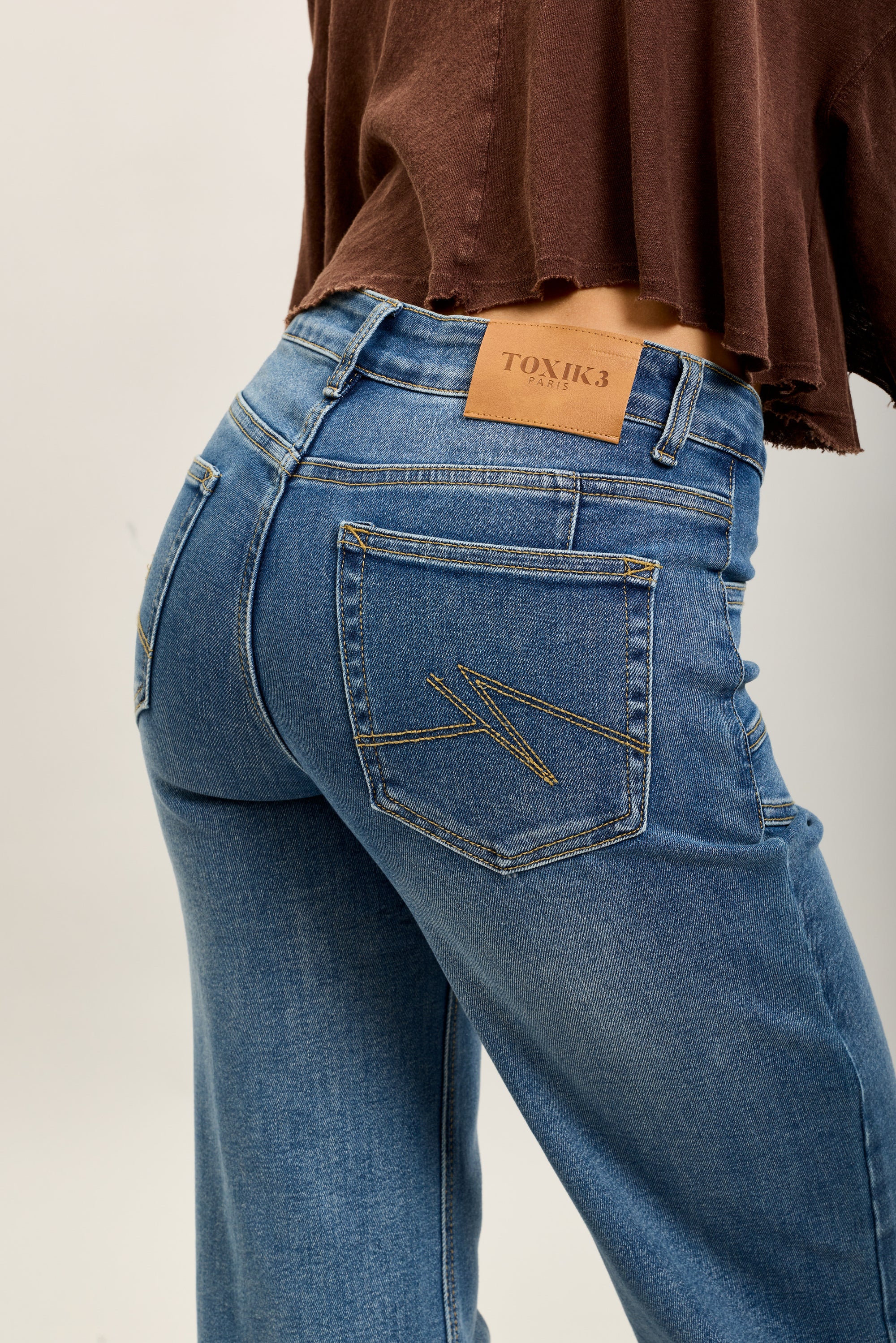 Toxik3 wide denim stretch jean pants patch pockets