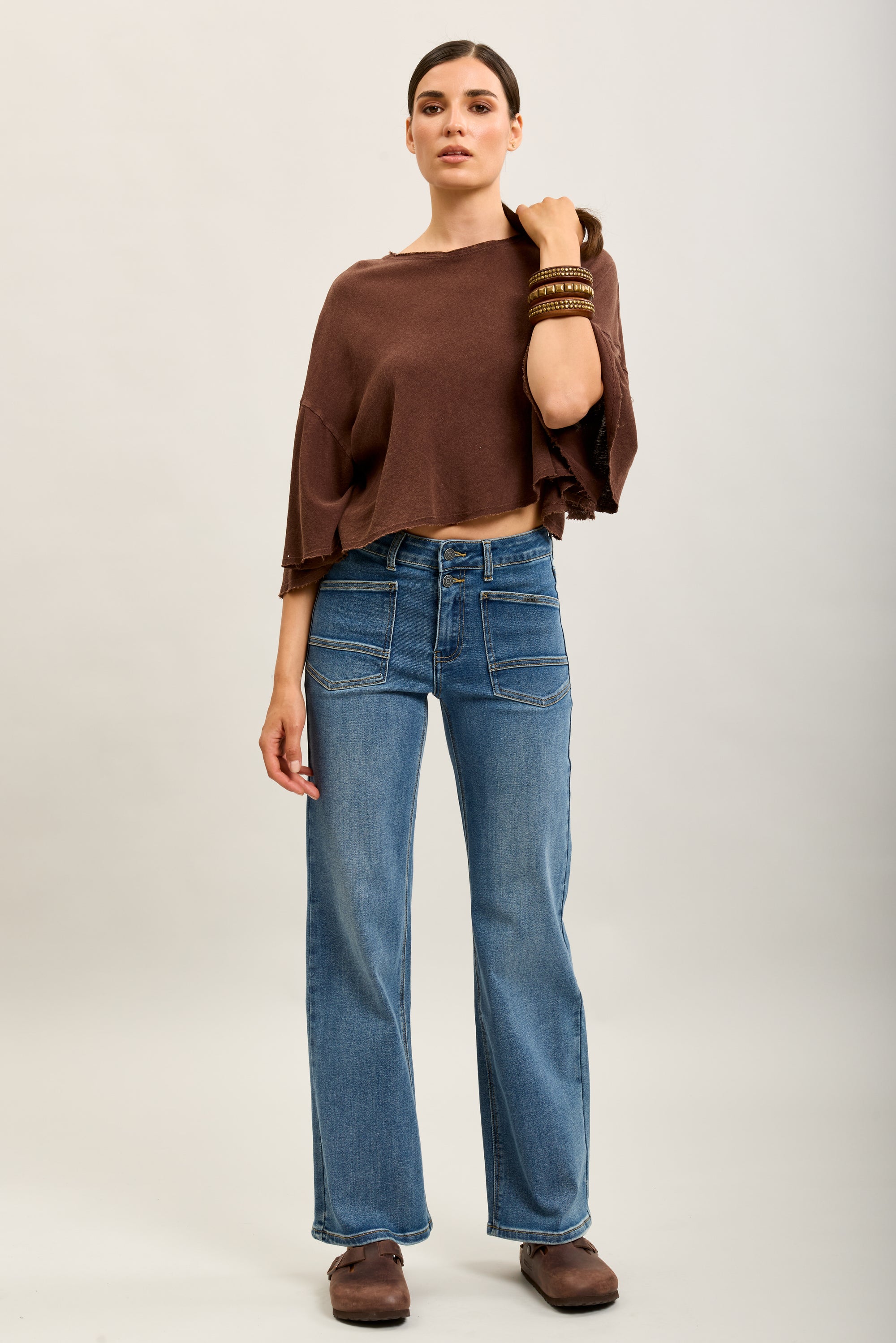 Toxik3 wide denim stretch jean pants patch pockets