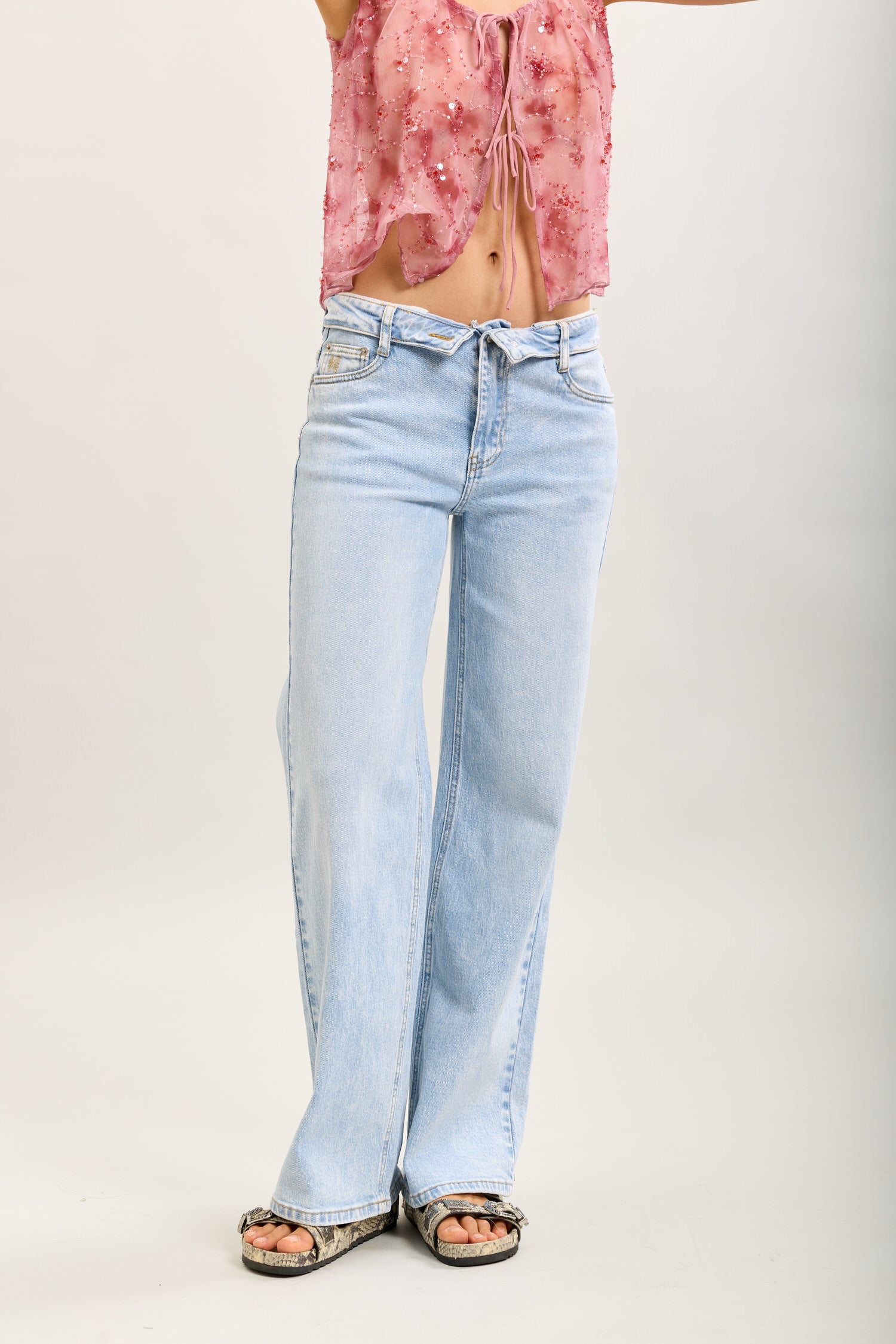 Toxik3 pantalon jean droit denim stretch ceinture retournée