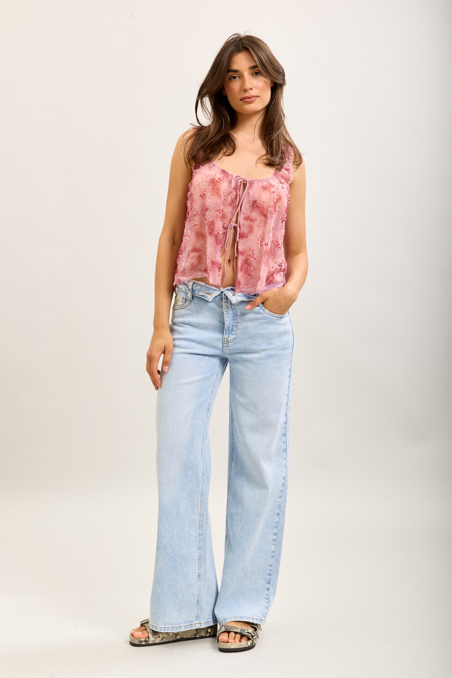 Toxik3 pantalon jean droit denim stretch ceinture retournée