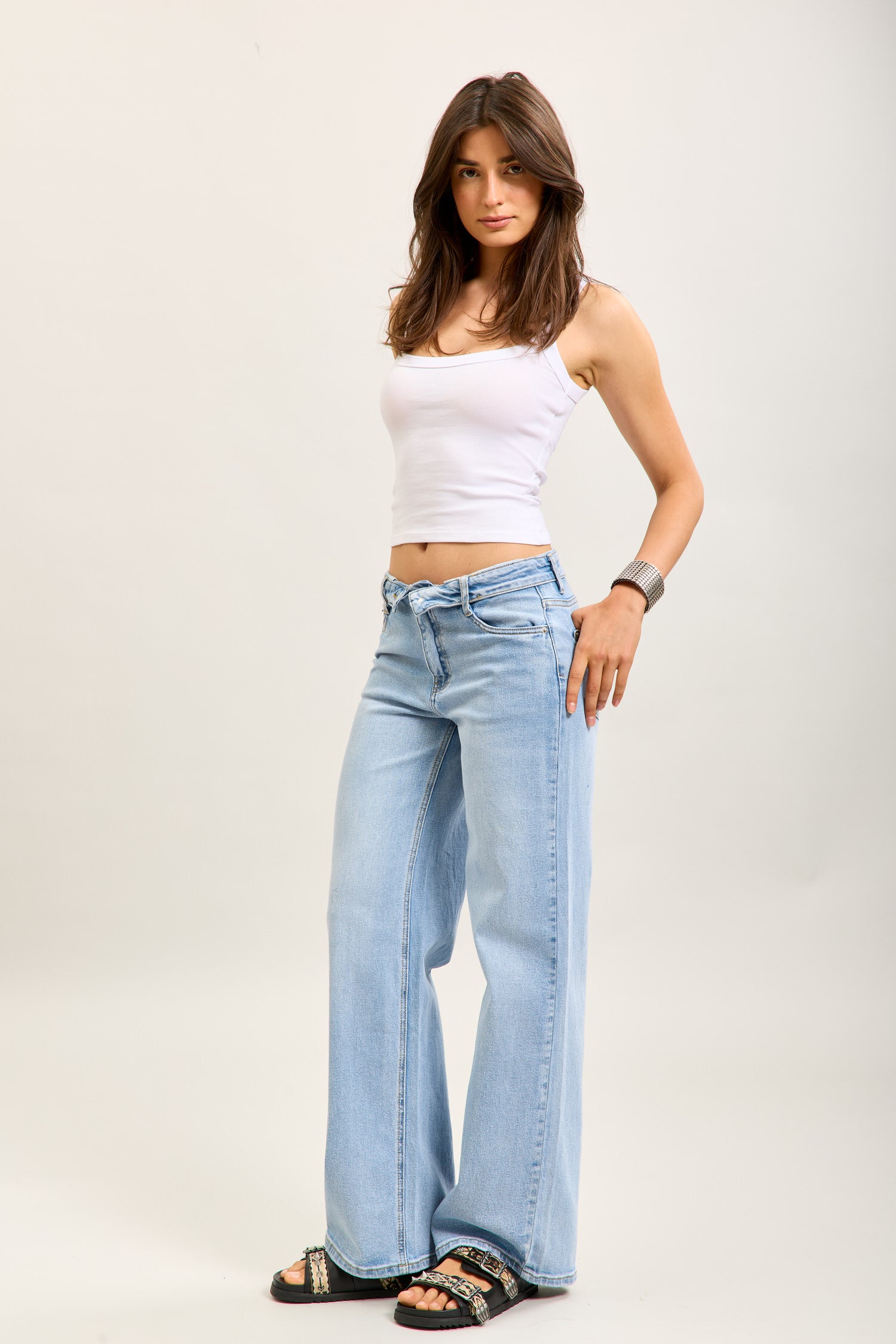 Toxik3 pantalon jean droit denim stretch ceinture retournée