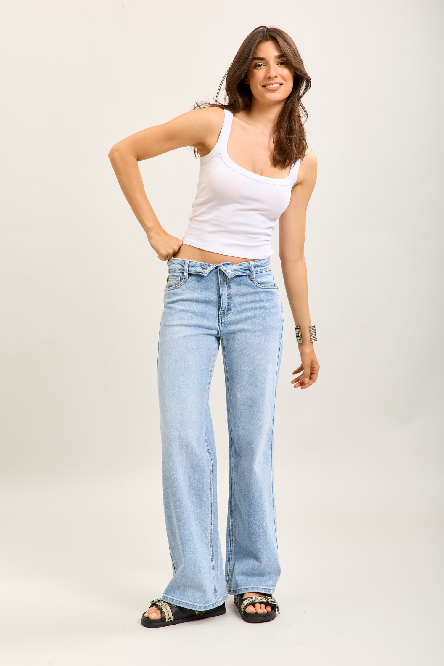 Toxik3 pantalon jean droit denim stretch ceinture retournée