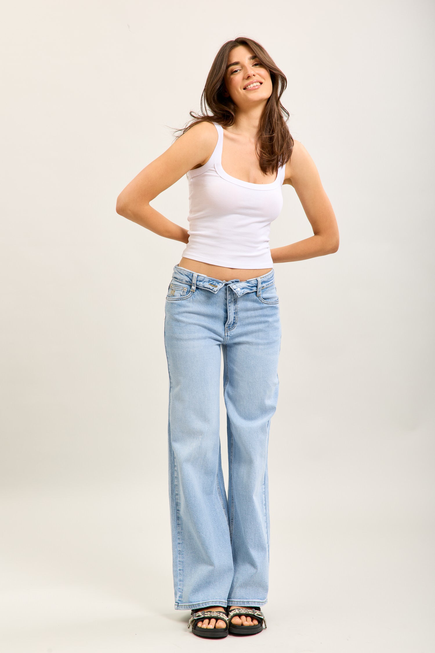 Toxik3 pantalon jean droit denim stretch ceinture retournée