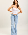 Toxik3 pantalon jean droit denim stretch ceinture retournée
