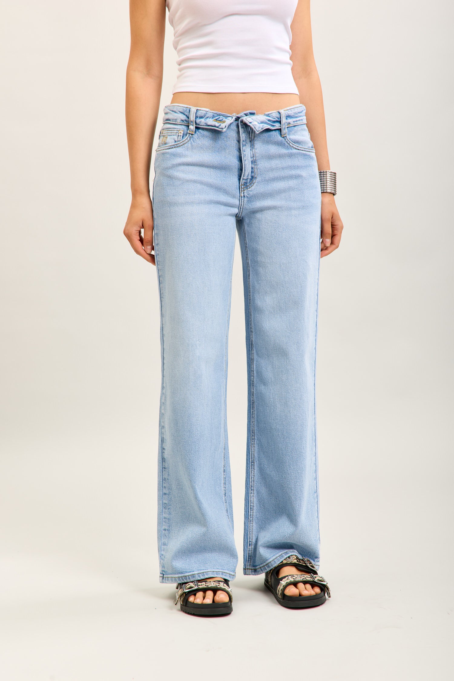 Toxik3 pantalon jean droit denim stretch ceinture retournée