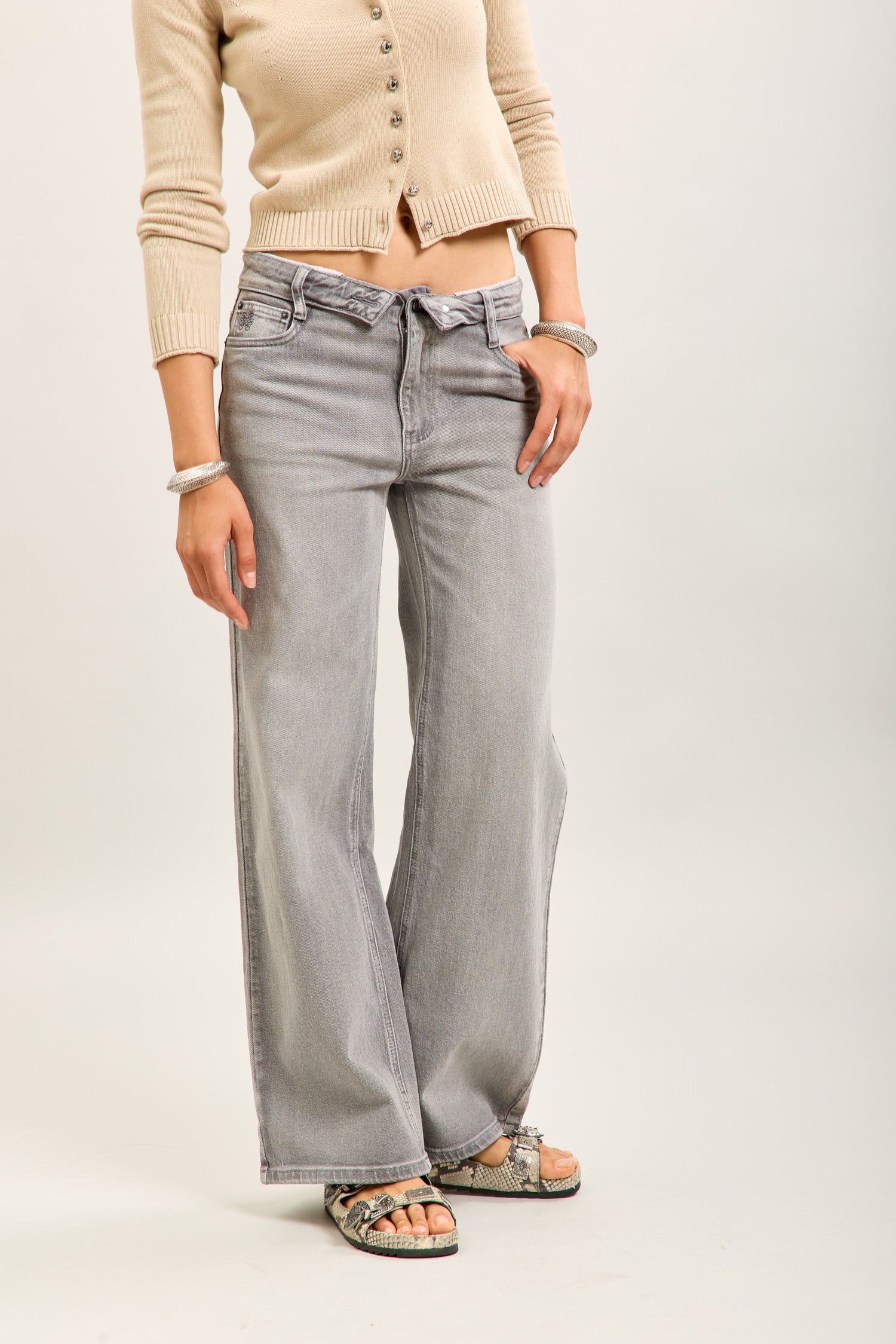 Toxik3 pantalon jean droit denim stretch ceinture retournée