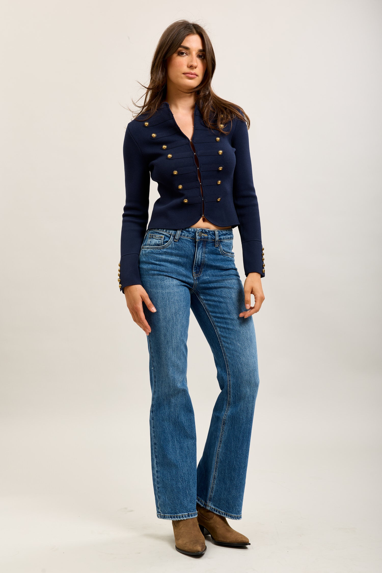 Toxik3 Bootcut-Jeanshose aus Stretch-Denim mit abgesteppten Taschen