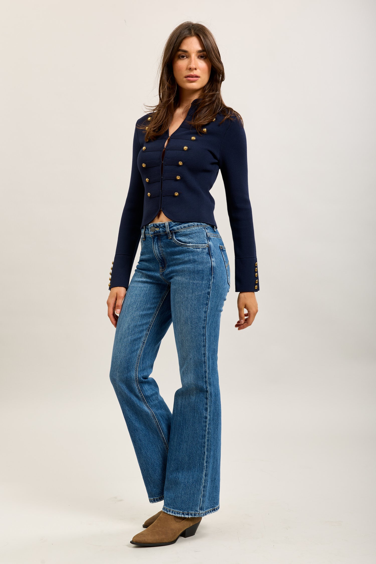 Toxik3 Bootcut-Jeanshose aus Stretch-Denim mit abgesteppten Taschen