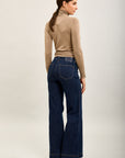 Toxik3 stretch denim flare jeansbroek met zakken met knopen