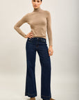 Toxik3 stretch denim flare jeansbroek met zakken met knopen