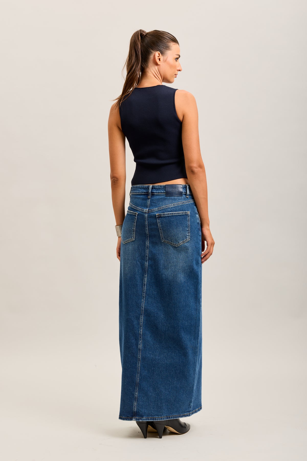 Toxik3 langer Stretch-Jeans-Bleistiftrock mit Schlitz