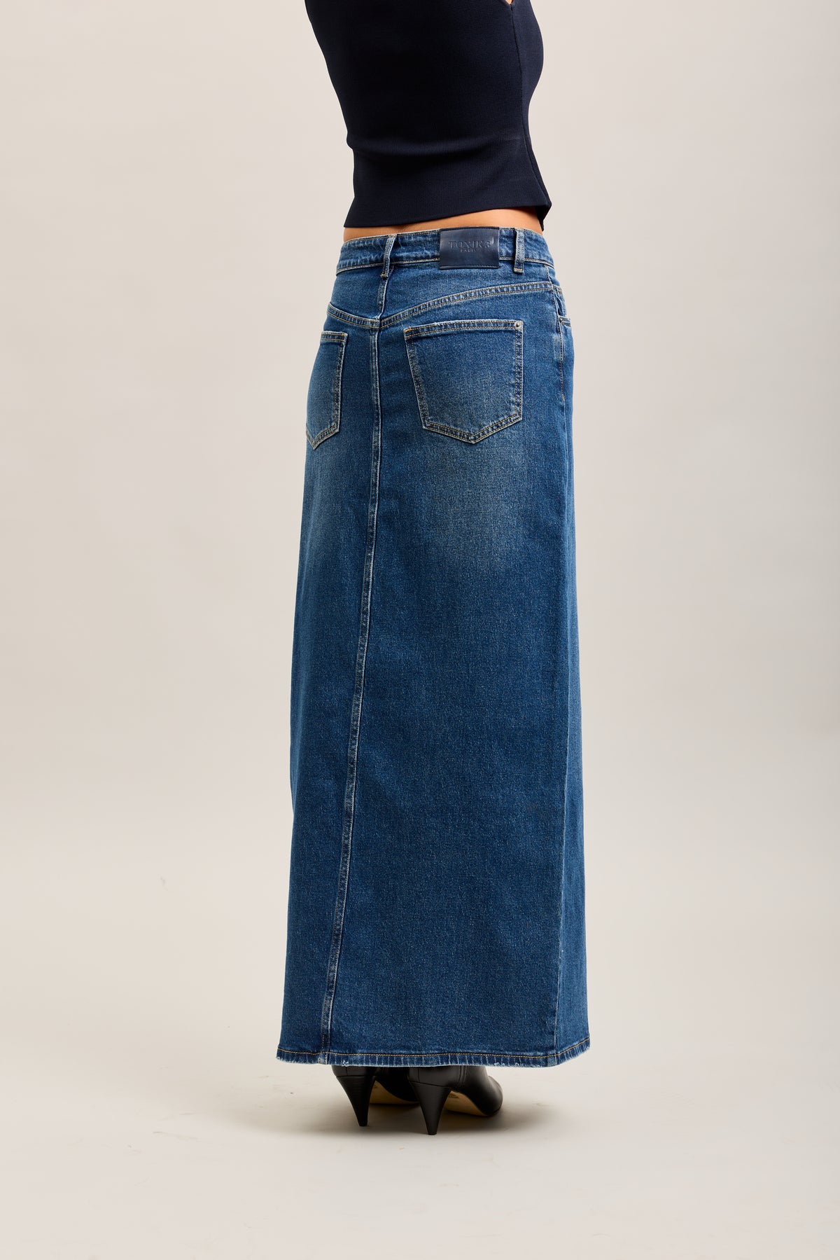 Toxik3 langer Stretch-Jeans-Bleistiftrock mit Schlitz