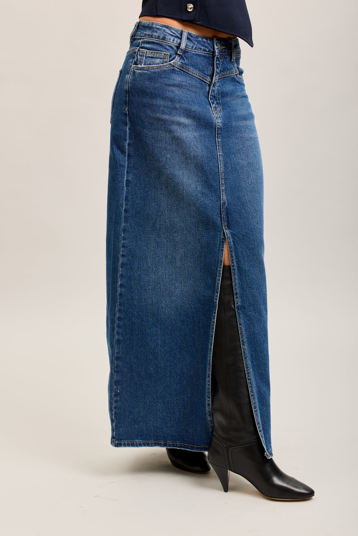 Toxik3 langer Stretch-Jeans-Bleistiftrock mit Schlitz