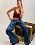 Toxik3 pantalones vaqueros extra anchos asimétricos de denim elástico