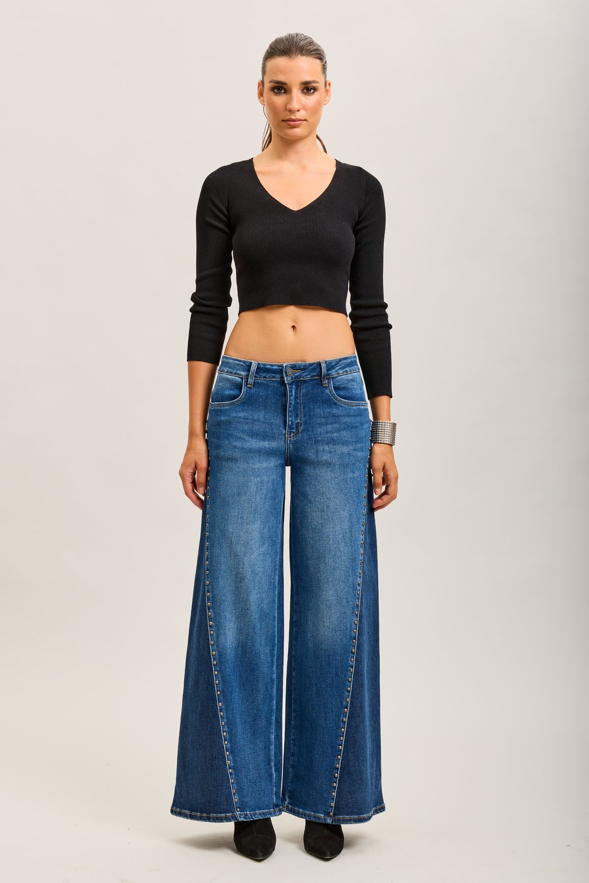 Toxik3 pantalon jean bi-color denim stretch extra-wide clous