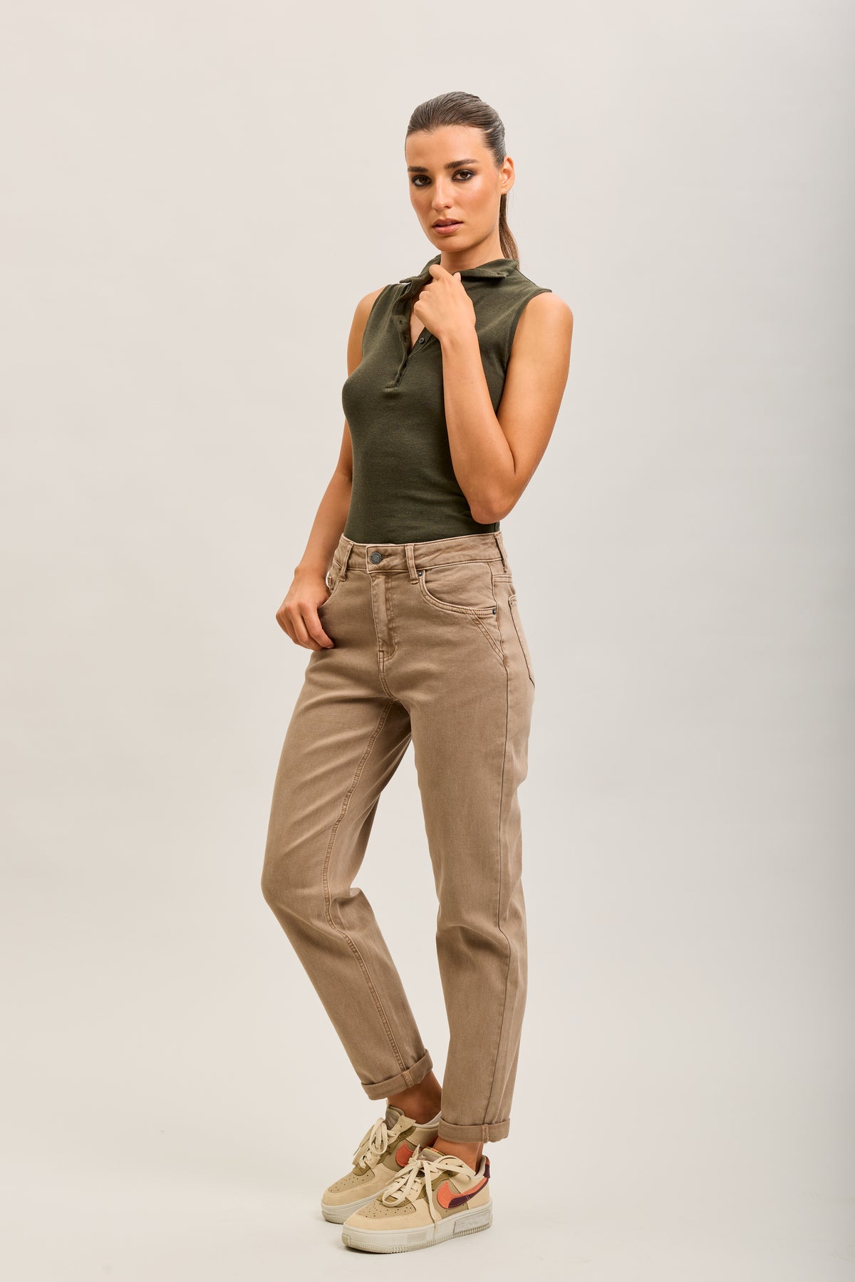 Toxik3 pantalon jean mom cropped denim stretch ourlet