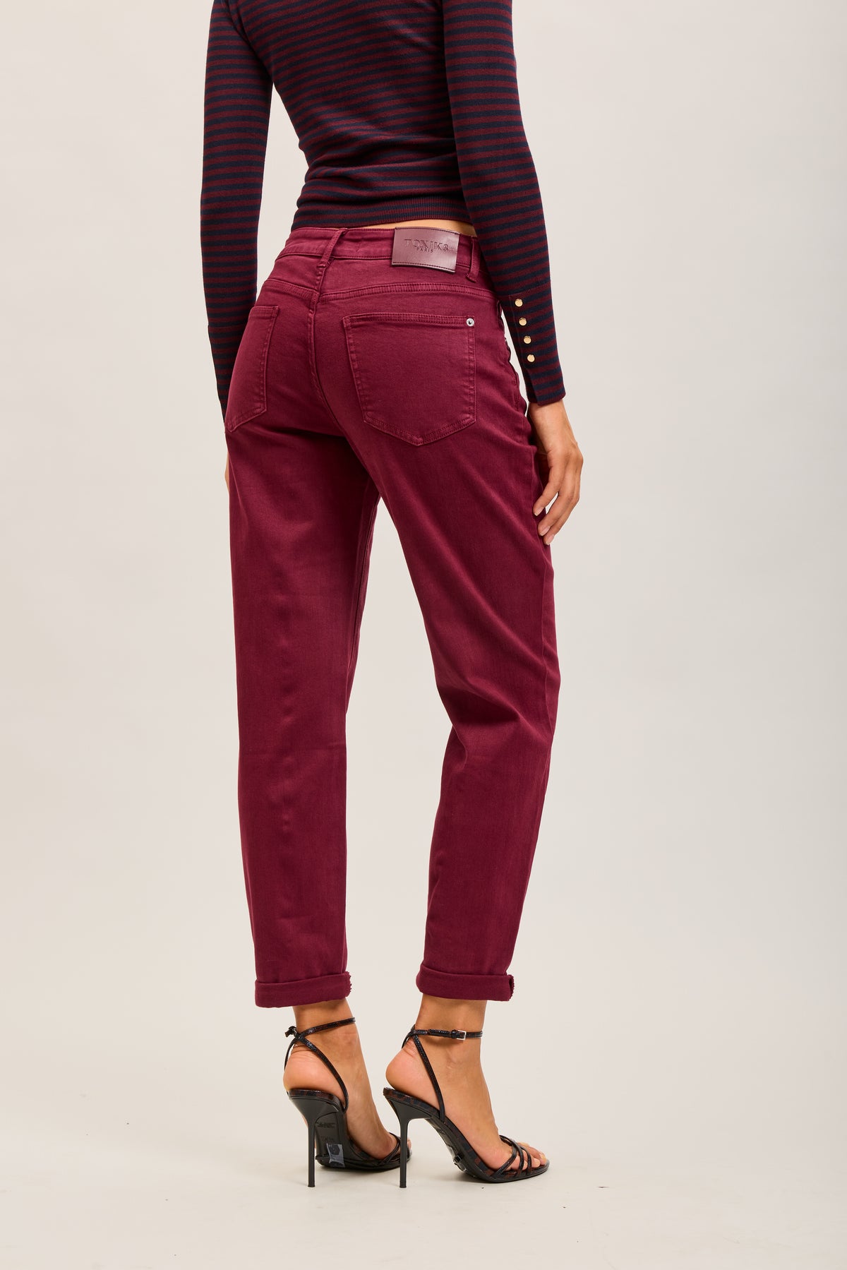 Toxik3 pantalon jean mom cropped denim stretch ourlet