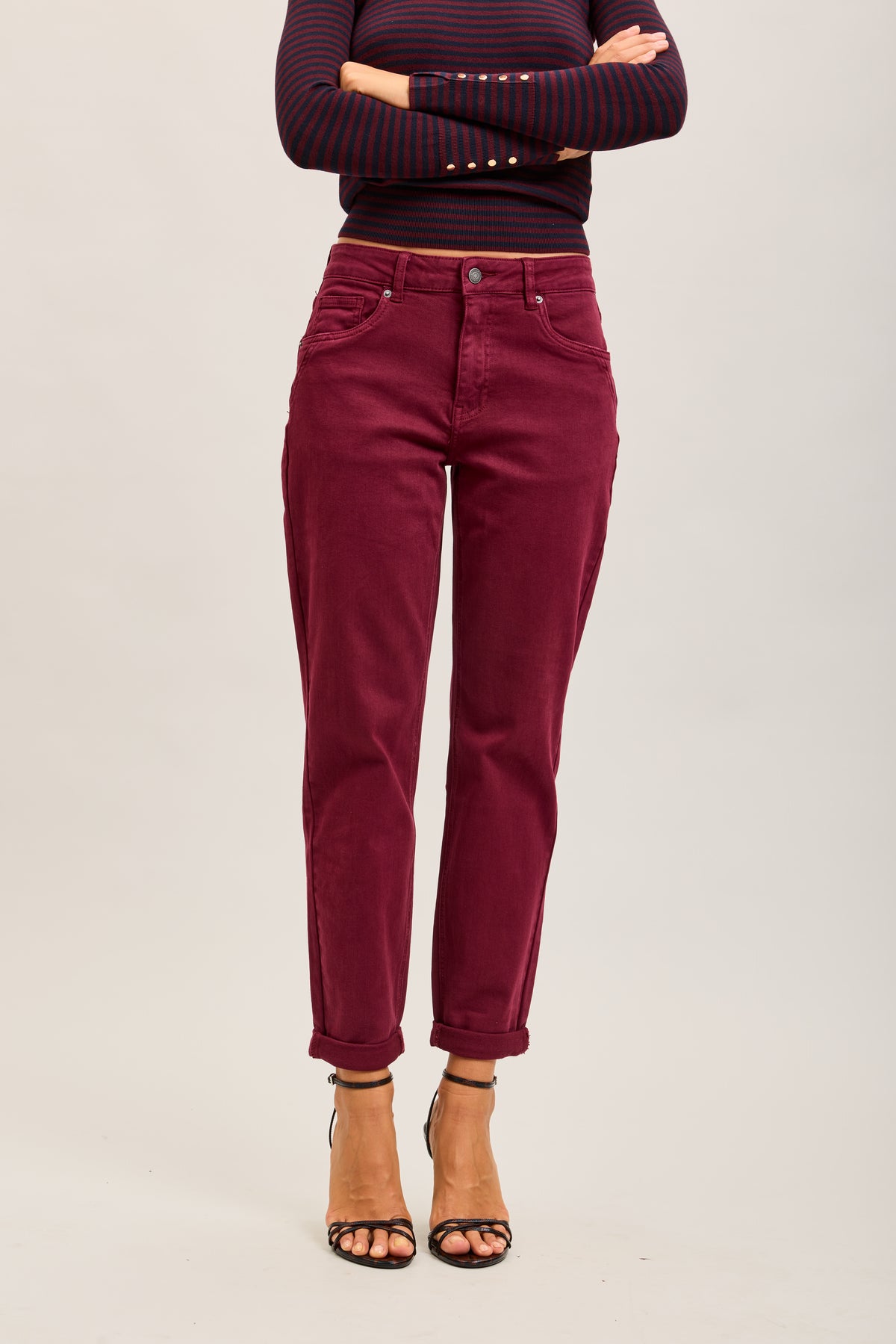 Toxik3 pantalon jean mom cropped denim stretch ourlet
