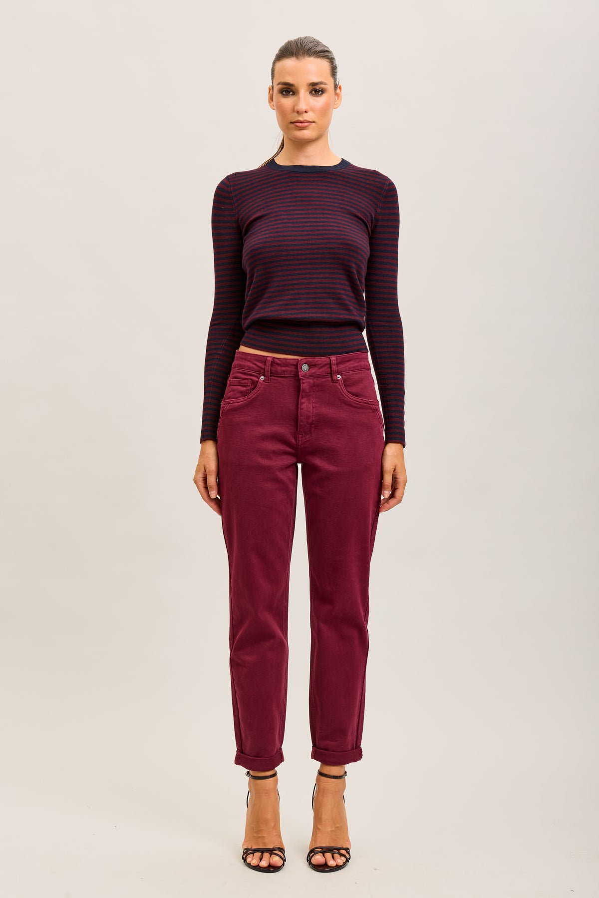 Toxik3 pantalon jean mom cropped denim stretch ourlet