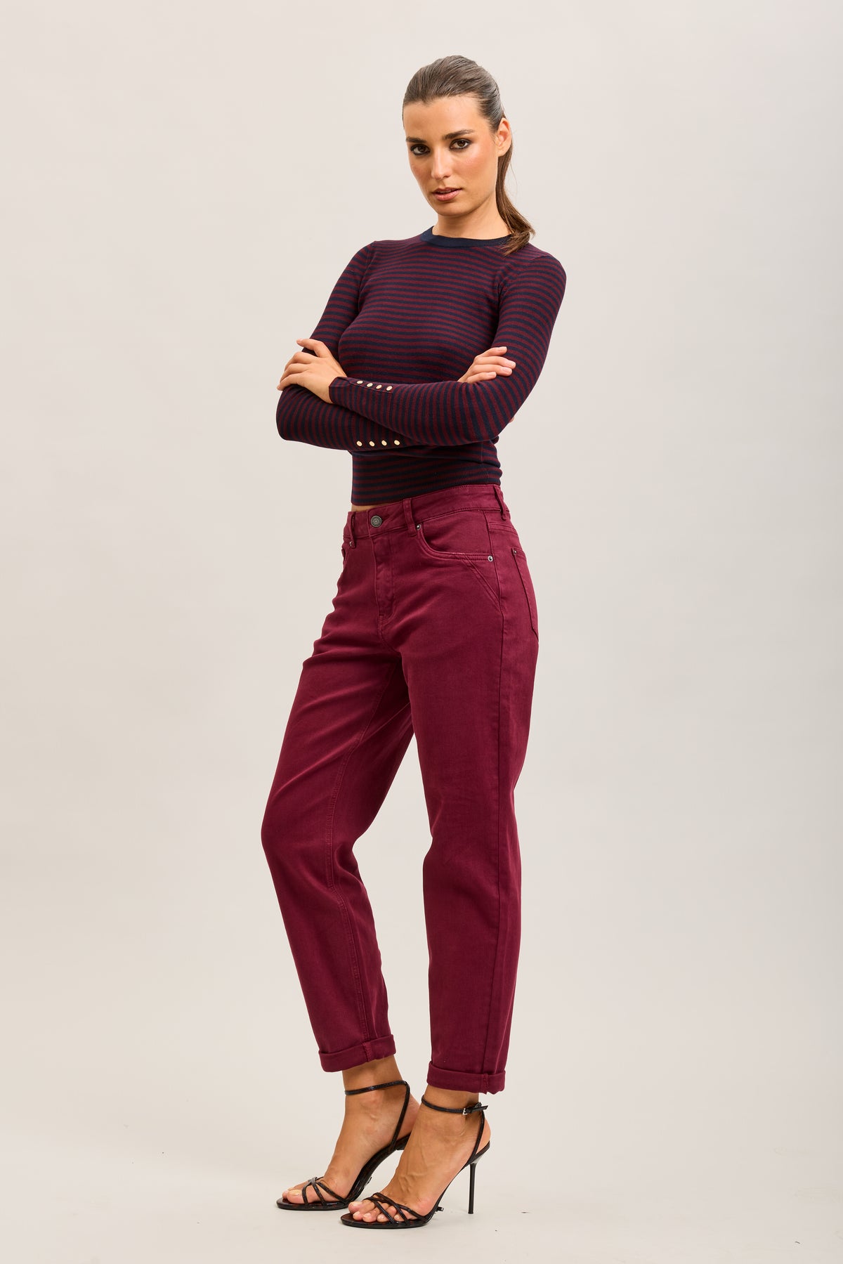 Toxik3 pantalon jean mom cropped denim stretch ourlet