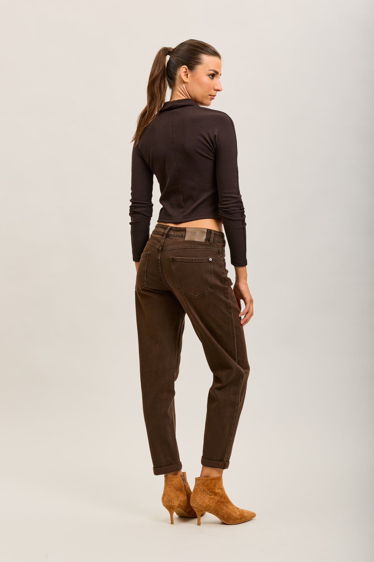 Toxik3 pantalon jean mom cropped denim stretch ourlet