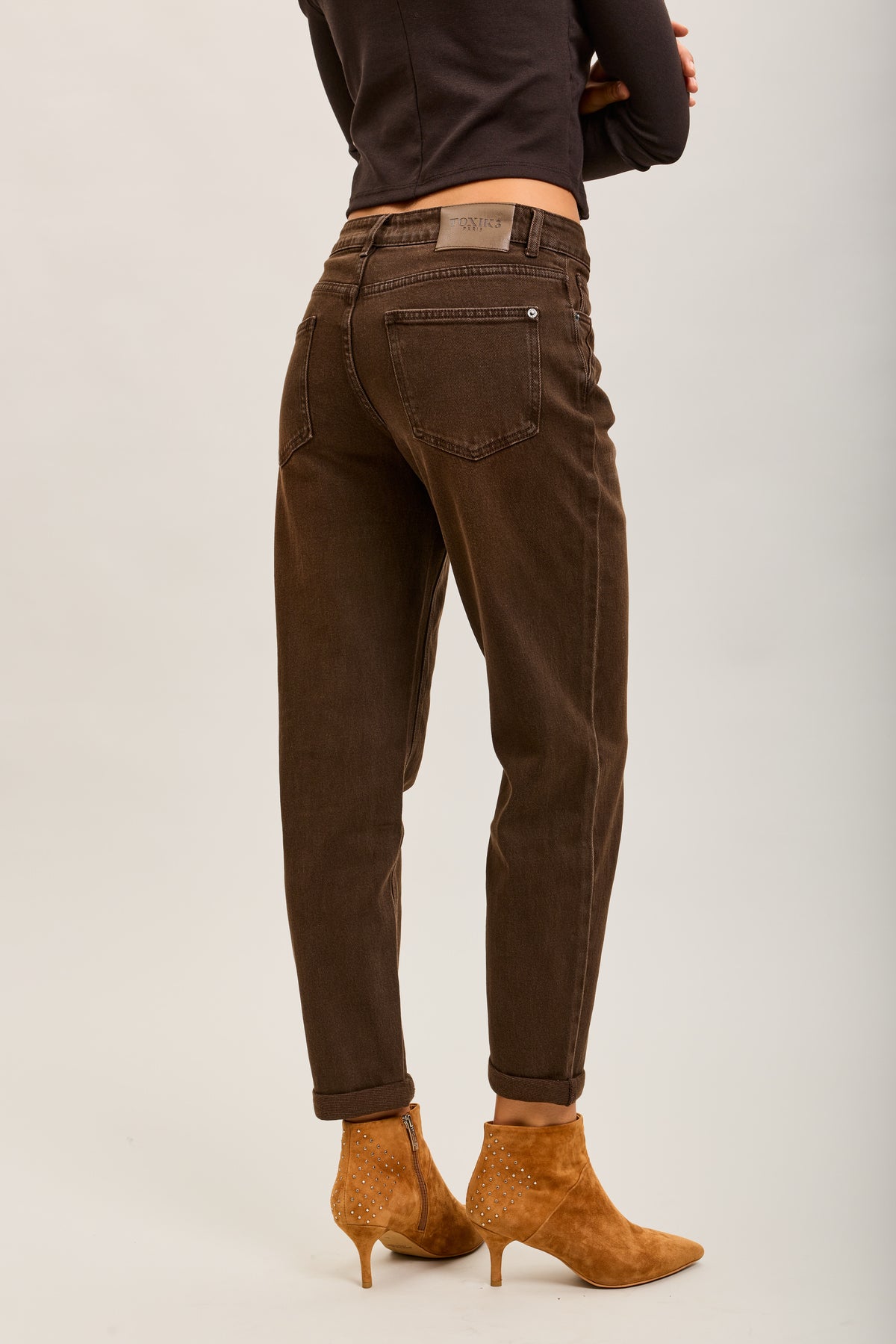 Toxik3 pantalon jean mom cropped denim stretch ourlet