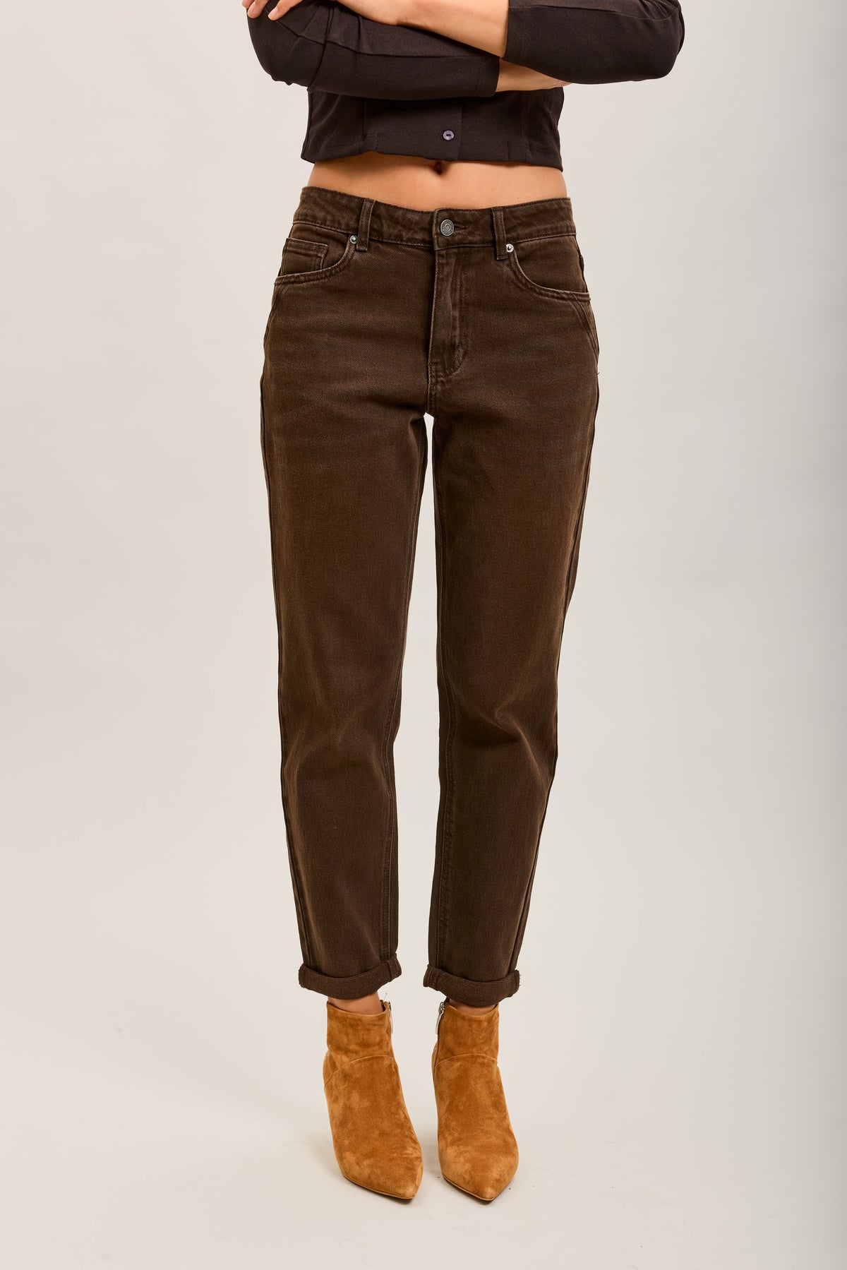 Toxik3 pantalon jean mom cropped denim stretch ourlet