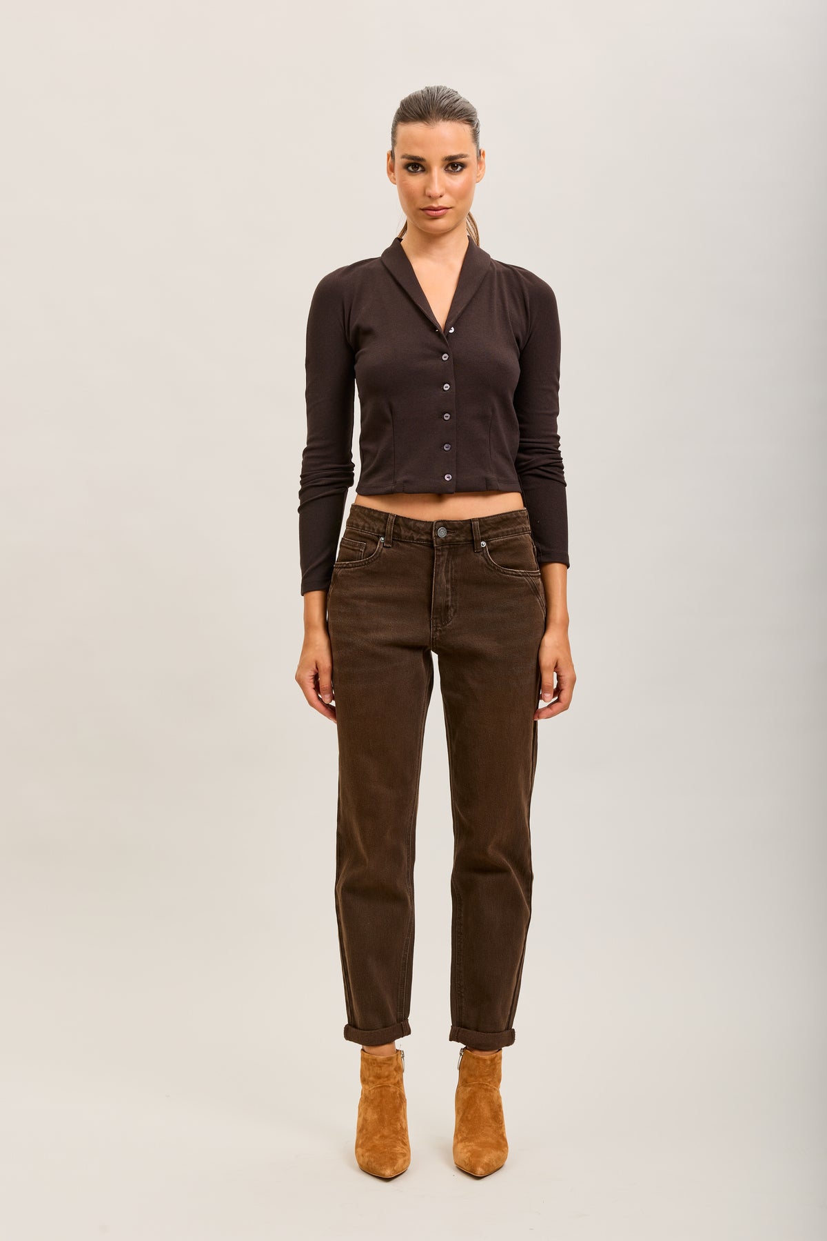 Toxik3 pantalon jean mom cropped denim stretch ourlet