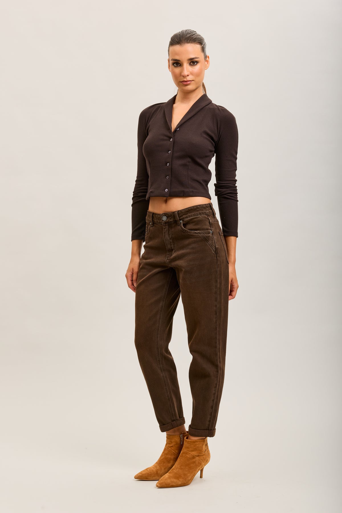Toxik3 pantalon jean mom cropped denim stretch ourlet