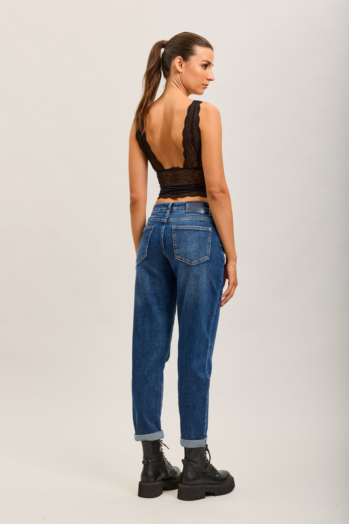 Toxik3 pantalon jean mom cropped denim stretch ourlet