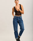 Toxik3 pantalon jean mom cropped denim stretch ourlet
