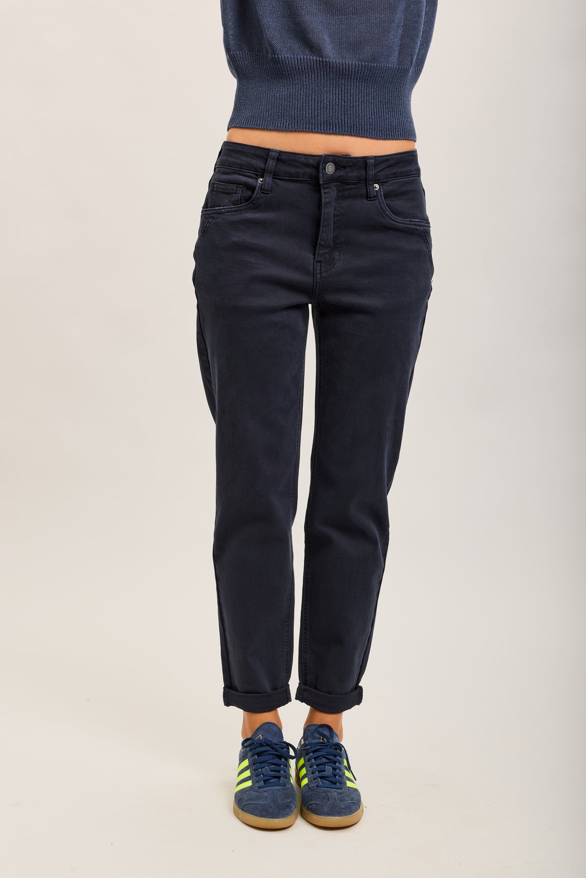 Toxik3 pantalon jean mom cropped denim stretch ourlet