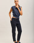 Toxik3 pantalon jean mom cropped denim stretch ourlet