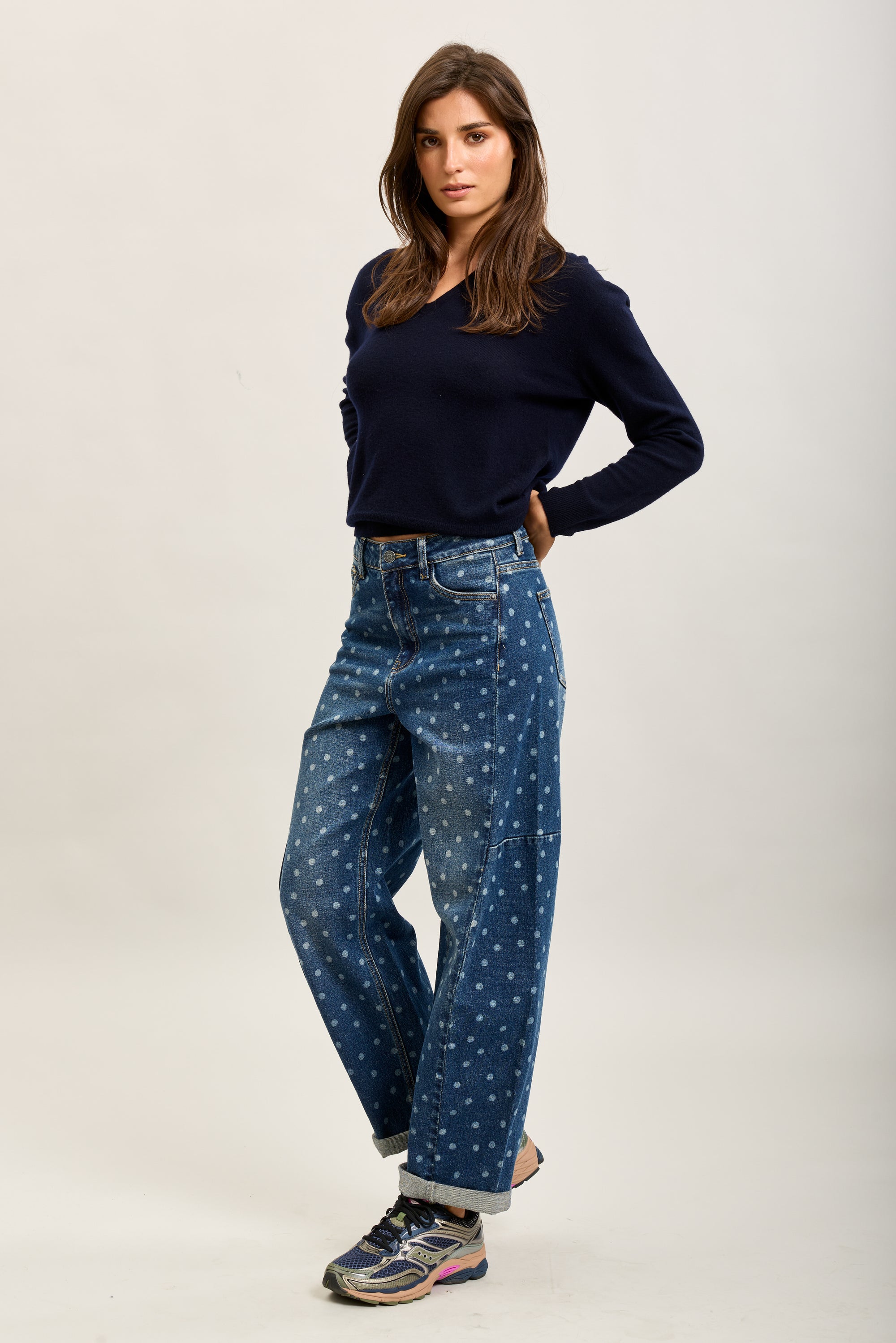[draft - missing SKU] Toxik3 printed Lyocell denim wide hem jean pants
