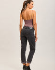 Toxik3 pantalon jean mom cropped denim stretch ourlet léopard