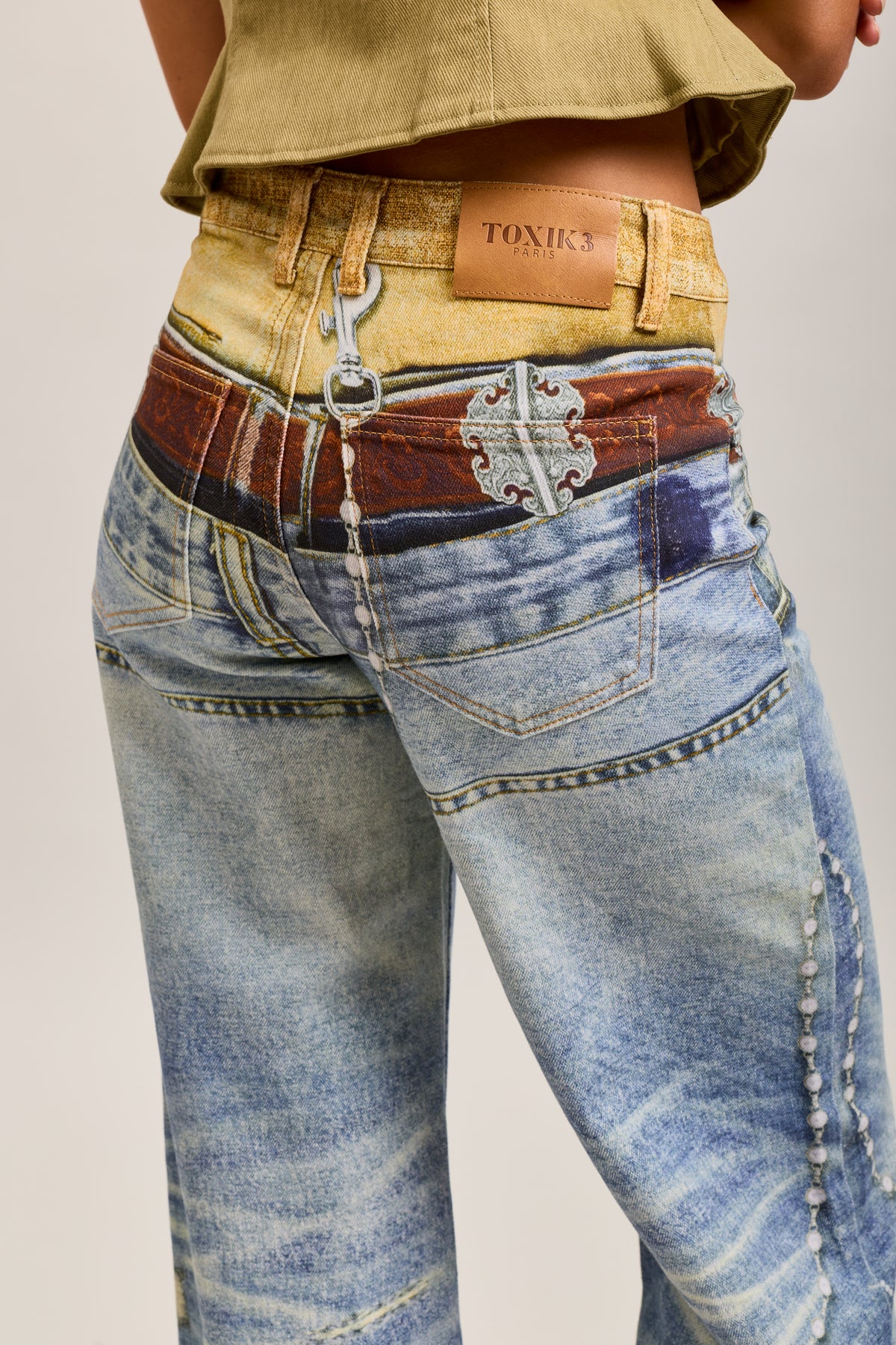 Toxik3 wide printed stretch denim jean pants