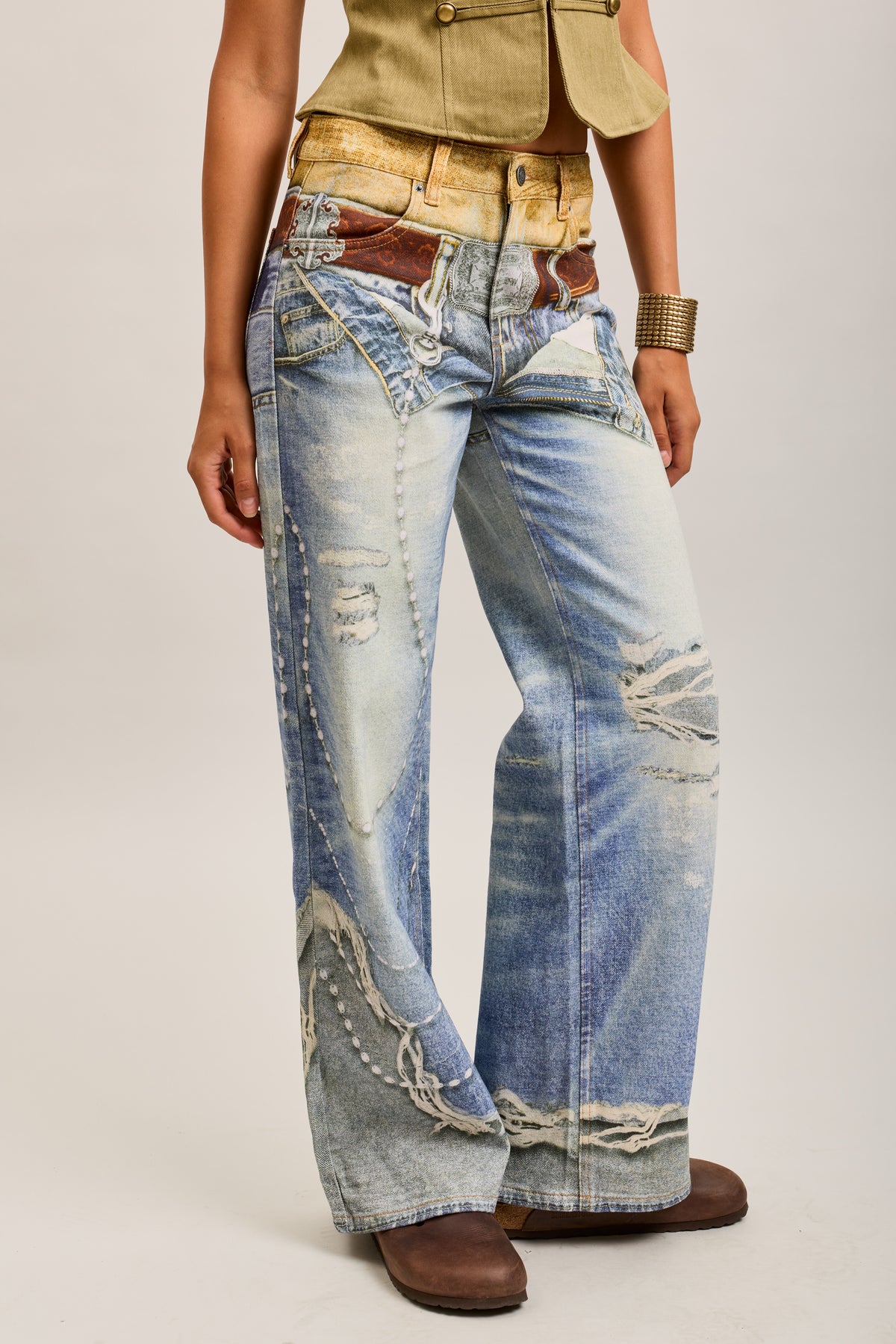 Toxik3 wide printed stretch denim jean pants