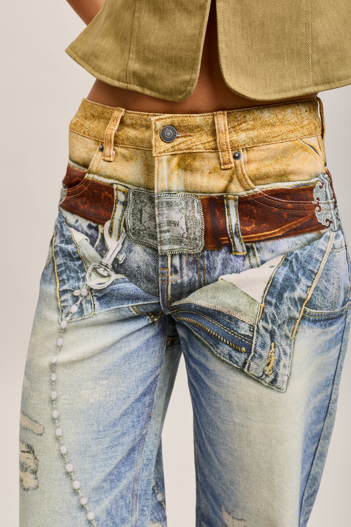 Toxik3 wide printed stretch denim jean pants