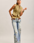 Toxik3 wide printed stretch denim jean pants