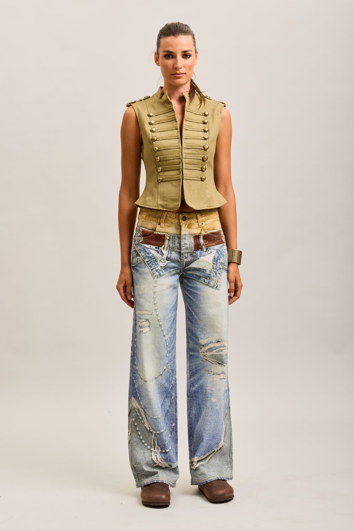 Toxik3 wide printed stretch denim jean pants