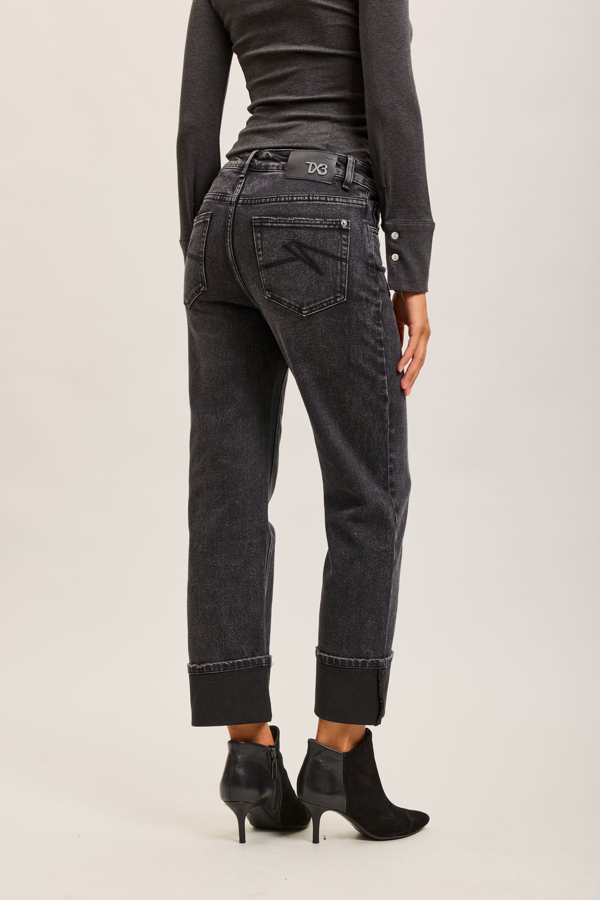 Toxik3 pantalon jean droit cropped denim stretch revers