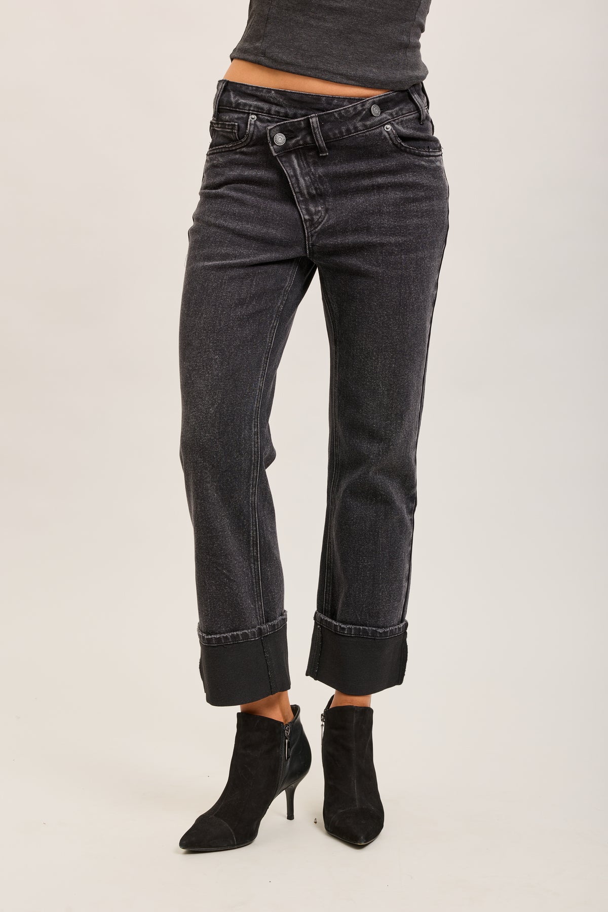 Toxik3 pantalon jean droit cropped denim stretch revers