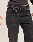 Toxik3 pantalon jean droit cropped denim stretch revers