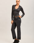 Toxik3 pantalon jean droit cropped denim stretch revers