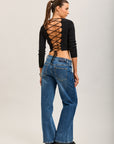 Toxik3 pantalon jean droit Lyocell fermeture asymétrique boutons
