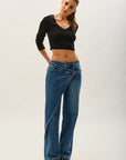 Toxik3 pantalon jean droit Lyocell fermeture asymétrique boutons